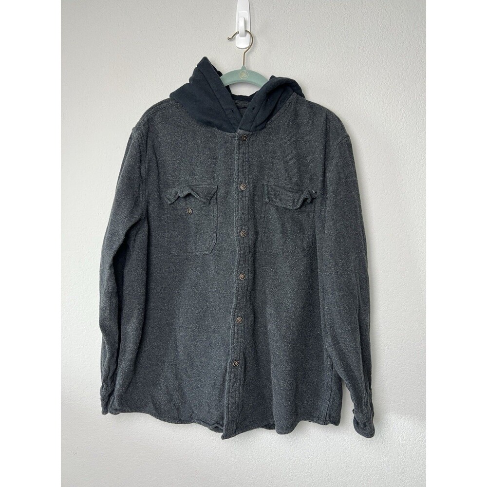 Quiksilver Hooded Flannel Shirt Mens XL Charcoal Gray Cotton Long Sleeve Jacket